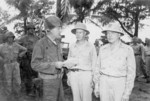 General Paul Mueller welcoming Admiral William Halsey to Angaur, Palau Islands, Nov 1944