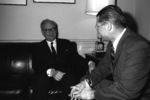 NATO Military Committee chairman General Heusinger meeting with US Secretary of Defense McNamara at the Pentagon, Arlington, Virginia, United States, 28 Feb 1964