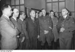 Rudolf Heß, Heinrich Himmler, Philipp Bouhler, Fritz Todt, Reinhard Heydrich and Erich Ehrlinger meeting in Berlin, Germany to discuss plans to settle Eastern Europe, 20 Mar 1941
