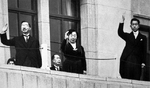 Emperor Showa (Hirohito), Empress Kojun, and Crown Prince Akihito greeting Japanese citizens, 10 Nov 1952