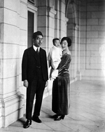 Crown Prince Hirohito and Princess Nagako with daughter Shigeko, Japan, circa Jun 1926