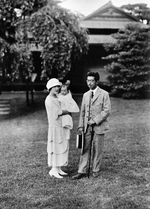 Crown Prince Hirohito and Princess Nagako with daughter Shigeko, Japan, circa Jun 1926, photo 1 of 2
