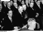 German Minister Joseph Goebbels, German Chancellor Adolf Hitler, and Vatican Apostolic Nuncio to Germany Cesare Orsenigo, Berlin, Germany, 6 Apr 1933