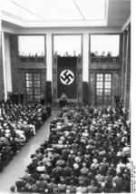 Chancellor Adolf Hitler speaking at the opening of the House of German Art, Munich, Germany, 18 Jul 1937