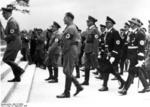 Hitler, Bormann, Heß, Epp, Schaub, and Himmler entering a Nazi Party rally, Nürnberg, Germany, 6 Sep 1938