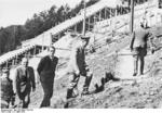 Adolf Hitler, Albert Speer, and maybor of Nürnberg Willy Liebel inspecting the progress of the construction of a new rally ground in Nürnberg, Germany, 21 Mar 1938