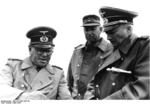 German Army General Felix Schwalbe, Feldwebel (NCO) Neumann, and Field Marshal Günther von Kluge in Northern France, Apr 1944