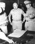 Generals Walter Kreuger, William Rupertus, and Douglas MacAthur, circa 1943