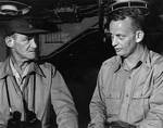 Mitscher and Commodore Arleigh A. Burke aboard USS Randolph off Okinawa, May 1945