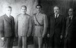 Joseph Stalin, Mohammad-Reza Shah, and Vyacheslav Molotov, Tehran, Iran, late Nov or early Dec 1943