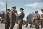 Bernard Montgomery awarding Konstantin Rokossovsky Knight Commander of the British Empire, Brandenburg Gate, Berlin, Germany, 12 Jul 1945