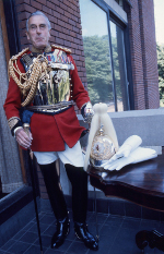 Earl Louis Mountbatten in the uniform of a colonel of the British Household Cavalry, at Knightsbridge Barracks, London, England, United Kingdom, date unknown