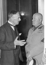 Neville Chamberlain and Benito Mussolini at the Führerbau building in München, Germany, 19 Sep 1938, photo 2 of 2