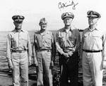 Admirals Spruance, Mitscher, Nimitz, and Lee aboard USS Indianapolis, Feb 1945