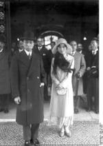 Prince Nobuhito with his wife during an unofficial visit to Berlin, Germany, 1 Aug 1930; photo taken at the Hotel Adlon