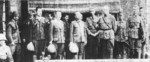 Lieutenant General Hitoshi Imamura, Lieutenant General Hein ter Poorten, and other officers shortly after ter Poorten surrendered to the Japanese, Kalidjati, Java, Dutch East Indies, 8 Mar 1942