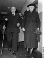 Erich Raeder and his wife on the date of his release from Spandau prison, Berlin, Germany, 26 Sep 1955