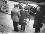 Adolf Hitler and Neville Chamberlain at Obersalzberg, Germany, 15 Sep 1938; note Joachim von Ribbentrop at right