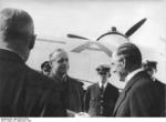 Joachim von Ribbentrop bidding farewell to Neville Chamberlain, Bad Godesberg, Germany, 25 Sep 1938