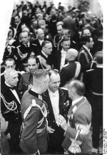 German Admiral Wilhelm Canaris, German Minister Joachim von Ribbentrop, Lithuanian General Stasys Rastykis, Hans von Tschammer und Osten, and others at Hotel Kaiserhof in celebration of Adolf Hitler