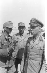 German Army reporter Gunther Halm interviewing Erwin Rommel while Fritz Bayerlein looked on, North Africa, post 22 Jun 1942