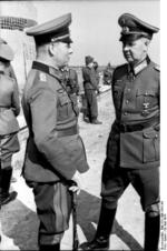 German Army Field Marshal Erwin Rommel and General Adolf Kuntzen at the Atlantic Wall near Ouistreham, Normandy, France, 30 May 1944