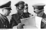 German Field Marshal Erwin Rommel with General Hans Sinnhuber, Lieutenant General Hans Speidel, and Captain Lang at Pas de Calais, France, 18 Apr 1944