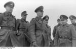 German Army Lieutenant General Felix Schwalbe, Field Marshal Erwin Rommel, and General Walter Fischer von Weikersthal at the Somme estuary, France, 11 Mar 1944