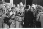 Otto Skorzeny, Harald Mors, and Benito Mussolini in front of Hotel Campo Imperatore, Gran Sasso, Italy, 12 Sep 1943, photo 1 of 4
