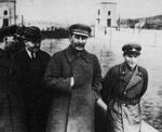 Kliment Voroshilov, Vyacheslav Molotov, Stalin and Nikolai Yezhov at the shore of the Moscow-Volga Channel near Moscow, Russia, 1937