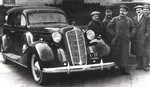 Ivan Lihachov, Grigory Ordjenikidze, Joseph Stalin, Vyacheslav Molotov, and Anastas Mikoyan inspecting the first ZIS-101 vehicle, 1936