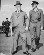 US Secretary of State Henry Stimson and Colonel W. H. Kyle at Gatow Airfield, Berlin, Germany, 15 Jul 1945