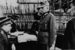 Generals Aleksandr Vasilevsky and Ivan Chernyakhovsky accepting surrender from General der Infanterie Friedrich Gollwitzer and Generalleutnant Alfons Hitter, Vitebsk, Byelorussia, 28 Jun 1944