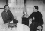 Wang Jingwei speaking with General Wu Huawen, Nanjing, China, 1943