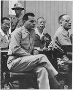 Yamashita at Manila war crime trial with his attorneys Sandberg and Reel, 1945