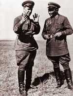 Georgy Zhukov and Khorloogiin Choibalsan during the Battle of Khalkhin Gol, Mongolia Area, China, 1939, photo 1 of 2