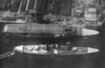 Carrier Akagi and battleship Nagato at Yokosuka Naval Arsenal, Japan, 15 Aug 1927