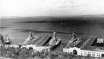 USS Indiana, USS Massachusetts, and USS Alabama at the Embarcadero, San Francisco, California, United States, 17 Mar 1946