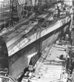 Battleship Alabama being prepared for launching, Norfolk Naval Shipyard, Portsmouth, Virginia, United States, 15 Feb 1942