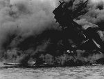USS Arizona burning at Pearl Harbor, 7 Dec 1941, photo 2 of 5