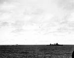 Lt Cmdr Maxwell Leslie about to ditch his SBD by cruiser Astoria, about 1342-1348, 4 Jun 1942