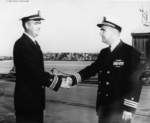 Lieutenant Commander J. O. House, Jr. relieving Commander W. P. Murphy as the commanding officer of USS Carbonero, Mare Island Naval Shipyard, California, United States, 30 Sep 1953