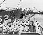 USS Cassin Young (DD-793) in Boston Naval Shipyard, Massachusetts, United States, 9 Jun 1955, seen during commissioning ceremony of USS Vital