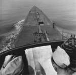 Bow of USS Cero seen from the conning tower, New London, Connecticut, United States, Aug 1943, photo 3 of 4