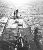 Bow of USS Cero seen from the conning tower, New London, Connecticut, United States, Aug 1943, photo 1 of 4