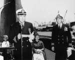 Lieutenant Commander R. A. Harris assuming command of USS Charr, Mare Island Naval Shipyard, California, United States, 30 Jun 1955