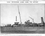Devonshire as seen in the 21 Aug 1929 issue of The Naval and Military Record, photo taken circa 1929 at Plymouth, England, United Kingdom, after turret explosion