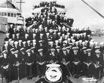Commander Ernest G. Small of US Navy Destroyer Division Three with officers and crew of Drayton, San Diego, California, United States, circa late 1938
