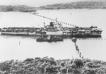HMS Formidable going through the anti-submarine boom in Sydney harbor, Australia, mid-1945; photo taken from George