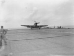Fulmar aircraft of No. 803 Squadron FAA landing on HMS Formidable in the Indian Ocean off Madagascar, late Apr or early May 1942